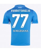 Moške Nogometnih dresov SSC Napoli Khvicha Kvaratskhelia #77 Domači 2024-25 Kratki rokavi
